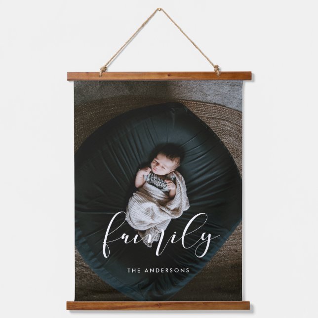 Family elegant calligraphy overlay photo hanging tapestry (Front)