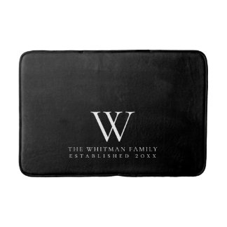 Family Elegant Monogram White Black Bath Mat