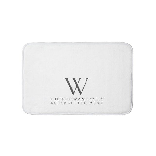 Family Elegant Monogram White Charcoal Bath Mat (Front)