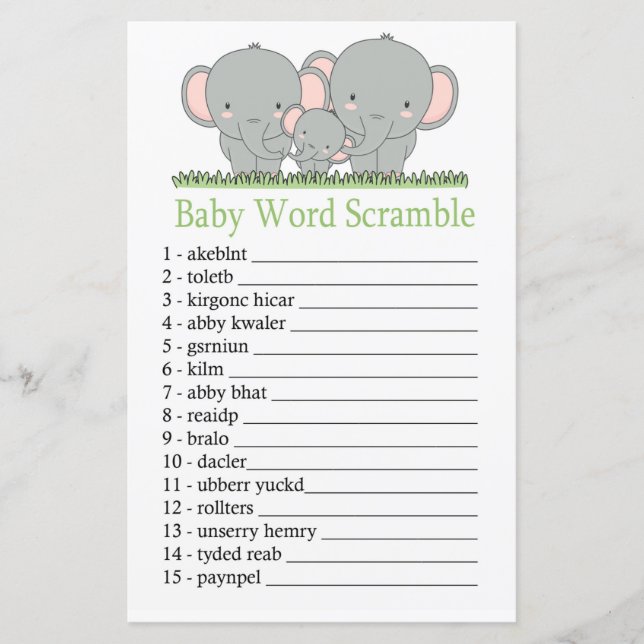 Family elephant Baby word scramble game (Front)