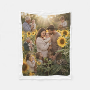 Family Enjoying Sunlit Sunflower Field Fleece Blan Blanket