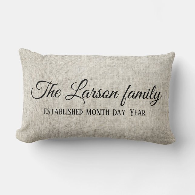 Family Established Date on linen look personalise Lumbar Cushion (Front)