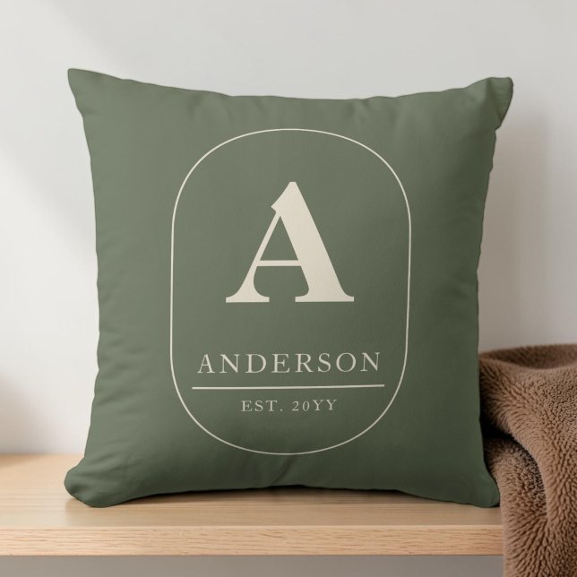 Family Established Olive Green Custom Monogram Cushion (Family Established Olive Green Custom Monogram Throw Pillow)