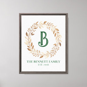 Family Established Sign Gold Wreath Monogram Art
