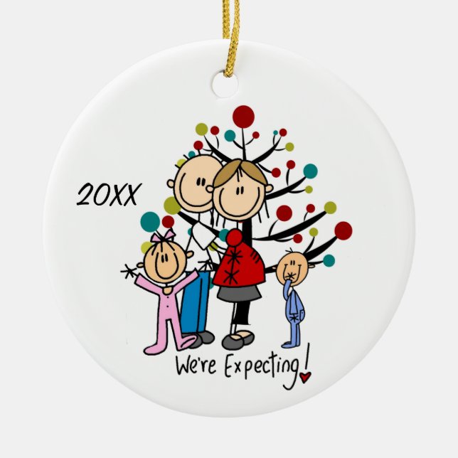 Family  Expectant Couple Two Kids Ceramic Ornament (Front)