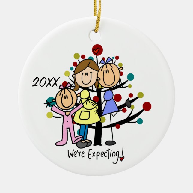 Family  Expectant Couple Two Moms Toddler Girl Ceramic Tree Decoration (Front)