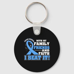 Family Faith Beat Prostate Cancer Awareness Ribbon Key Ring