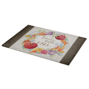 Family Faith Fall Autumn Harvest Farmhouse Wood Cutting Board