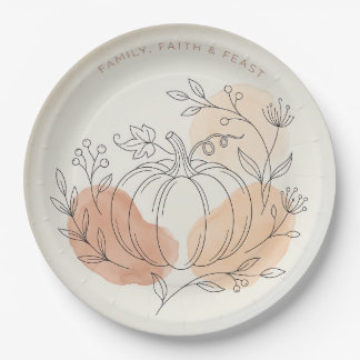 "Family Faith & Feast" Rustic Pumpkin Paper Plate