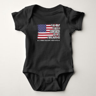 Family Faith Friends Flag Firearms Proud American Baby Bodysuit