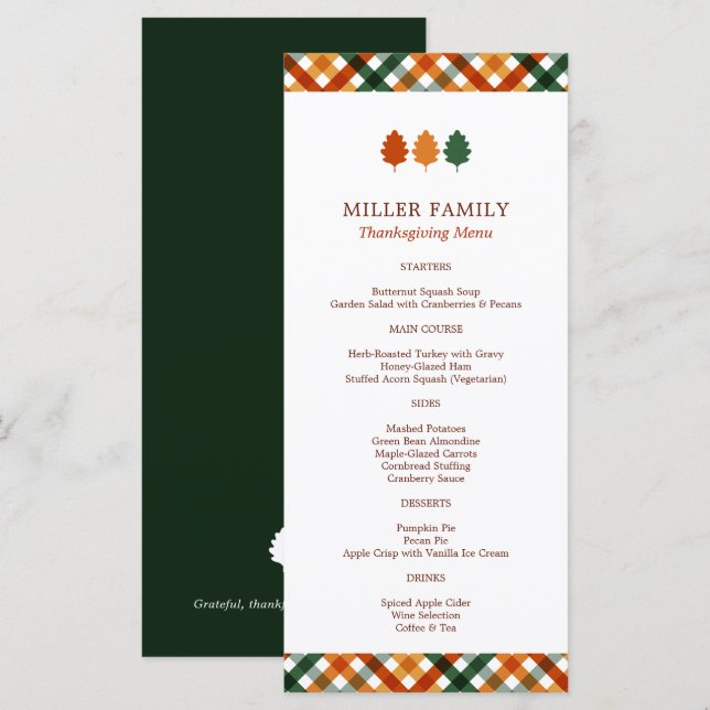 Family Fall Thanksgiving Dinner Flat Menu (Front/Back)