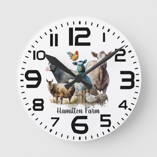 Family Farm Animals Wall Clock (Front)