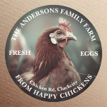 Family Farm Custom Funny Chicken Photo Template Classic Round Sticker<br><div class="desc">A funny cute chicken photography design. Easily customise this stickers to your brand and add your own photo if wanted! Designed with ❤ by Zaubershirts -</div>