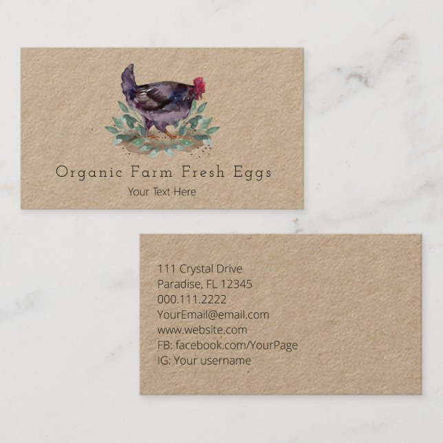 Family Farm Fresh Eggs Chickens Organic Gardening Business Card (Front/Back)