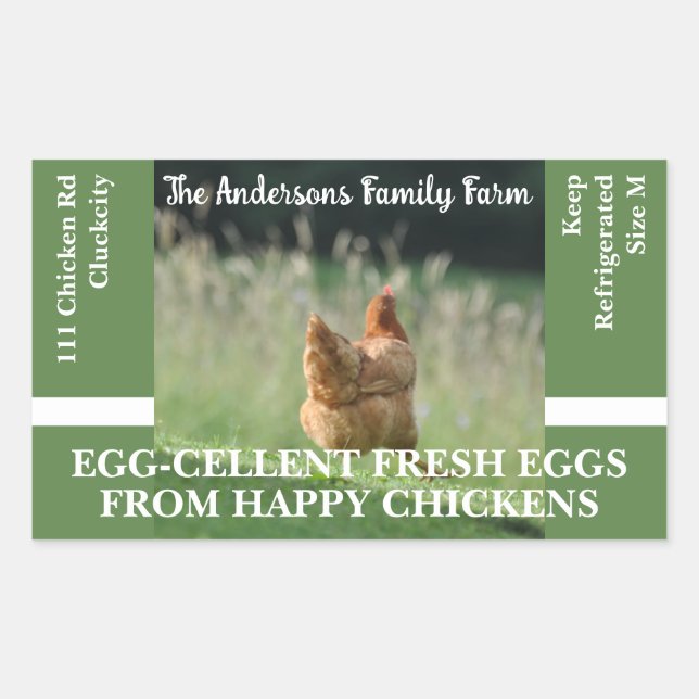 Family Farm Funny Chicken Photo Template Green Rectangular Sticker (Front)
