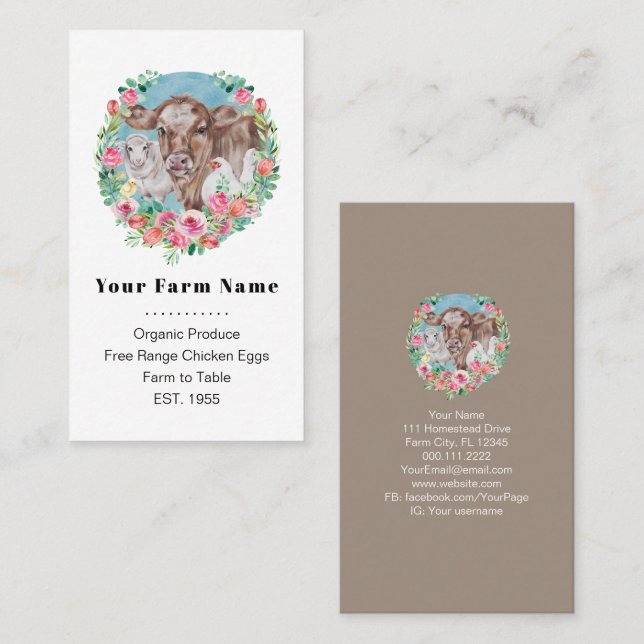Family Farm Homestead Chicken Cow Market Garden Business Card (Front/Back)