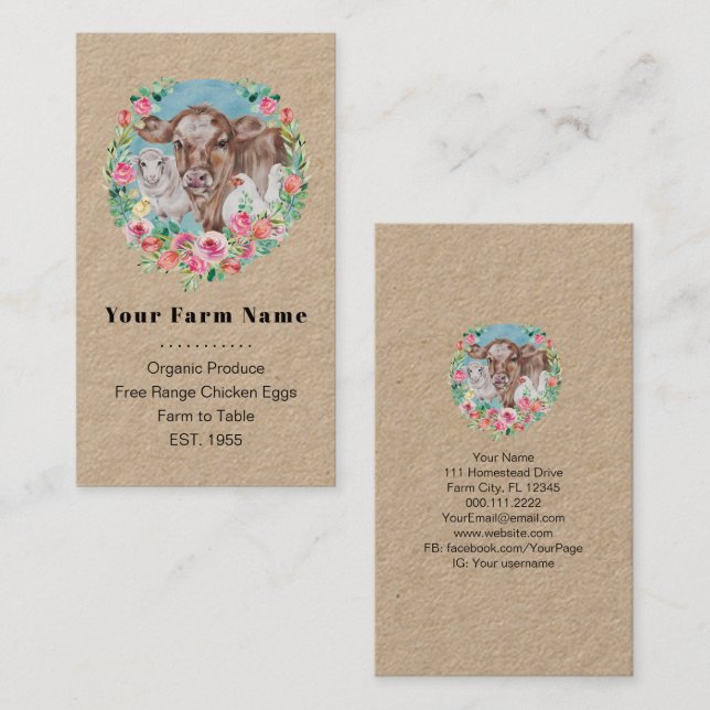 Family Farm Homestead Chicken Cow Market Garden Business Card (Front/Back)