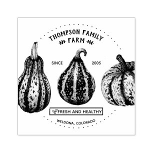 Family Farm Pumpkins Drawing Rustic Wood Art Stamp