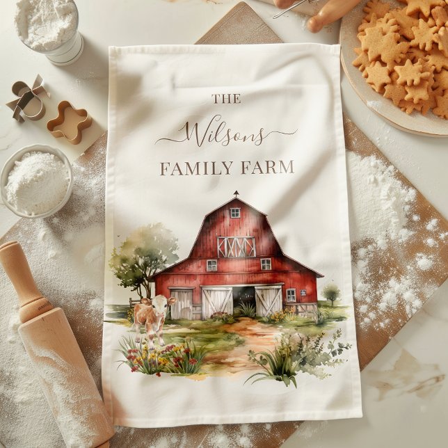 Family Farm Rustic Barn Cute Country Farm  Tea Towel (Creator Uploaded)