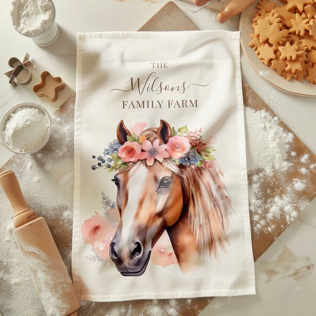 Family Farm Rustic Flower Crown Horse Tea Towel (Creator Uploaded)