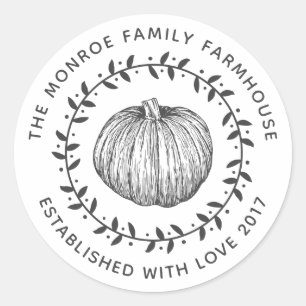 Family Farmhouse Pumpkin Wreath Classic Round Sticker
