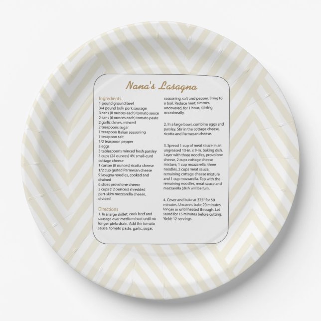 Family Favourite Recipe Chevron - Lasagne Paper Plate (Front)