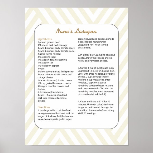 Family Favourite Recipe Chevron - Lasagne Poster (Front)
