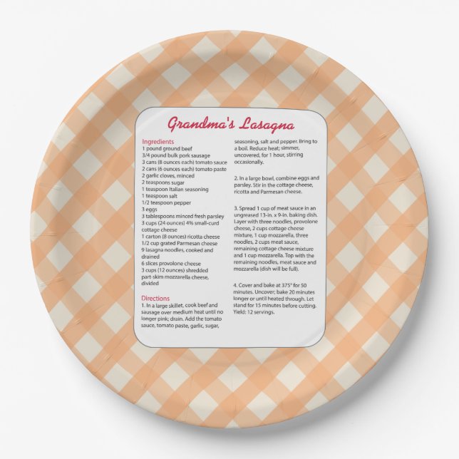 Family Favourite Recipe Retro - Lasagne Paper Plate (Front)