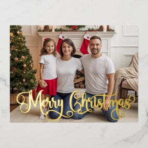 Family Festive Photo Foil Holiday, Christmas Card