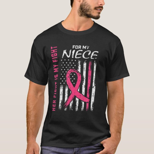 Family Fight I Wear Pink Niece Breast Cancer Aware T-Shirt (Front)