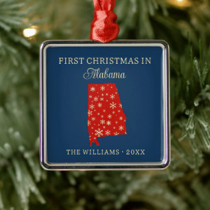 Family First Christmas In Alabama USA State Metal Tree Decoration