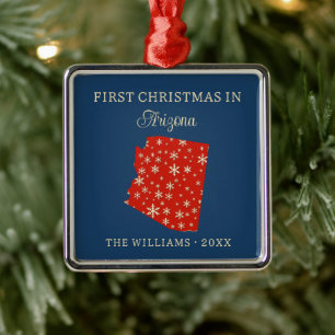 Family First Christmas In Arizona USA State Metal Tree Decoration