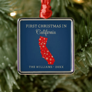 Family First Christmas In California State Blue Metal Tree Decoration