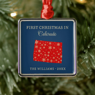 Family First Christmas In Colorado USA State Metal Tree Decoration