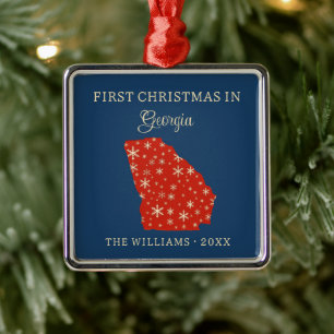 Family First Christmas In Georgia USA State Metal Tree Decoration