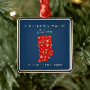 Family First Christmas In Indiana USA State Metal Tree Decoration