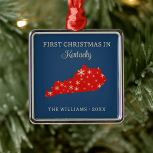 Family First Christmas In Kentucky USA State Metal Tree Decoration