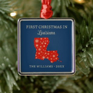 Family First Christmas In Louisiana USA State Metal Tree Decoration
