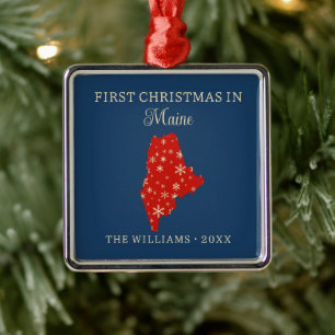 Family First Christmas In Maine USA State Metal Tree Decoration
