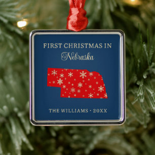 Family First Christmas In Nebraska USA State Metal Tree Decoration