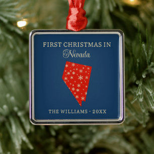 Family First Christmas In Nevada USA State Metal Tree Decoration