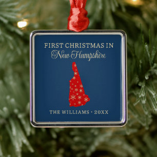 Family First Christmas In New Hampshire USA State Metal Tree Decoration