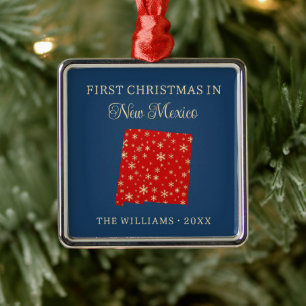 Family First Christmas In New Mexico State Blue Metal Tree Decoration