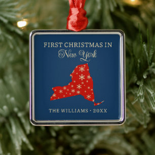 Family First Christmas In New York USA State Metal Tree Decoration