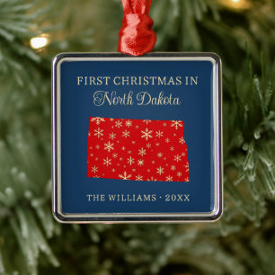 Family First Christmas In North Dakota USA State Metal Tree Decoration