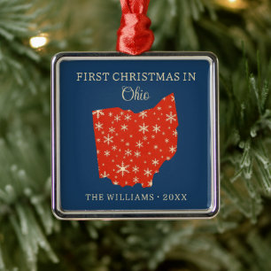 Family First Christmas In Ohio USA State Metal Tree Decoration