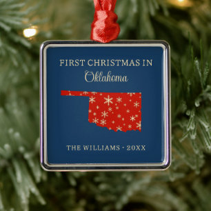 Family First Christmas In Oklahoma USA State Metal Tree Decoration