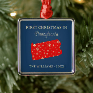 Family First Christmas In Pennsylvania USA State Metal Tree Decoration