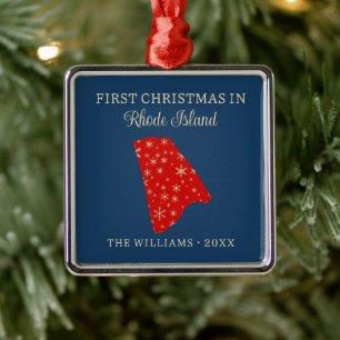 Family First Christmas In Rhode Island USA State Metal Tree Decoration