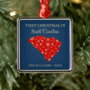Family First Christmas In South Carolina Blue Metal Tree Decoration